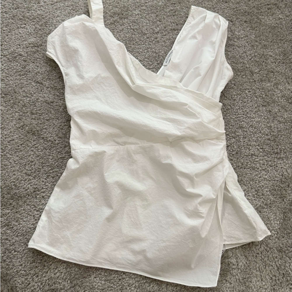 Altuzarra White Cotton Top asymmetrical v neck sleeveless blouse